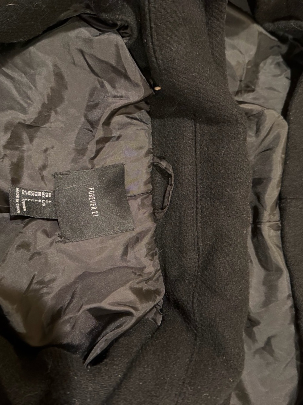 Forever 21 Black Hooded Pea Coat with Zippers - Picture 3 of 4